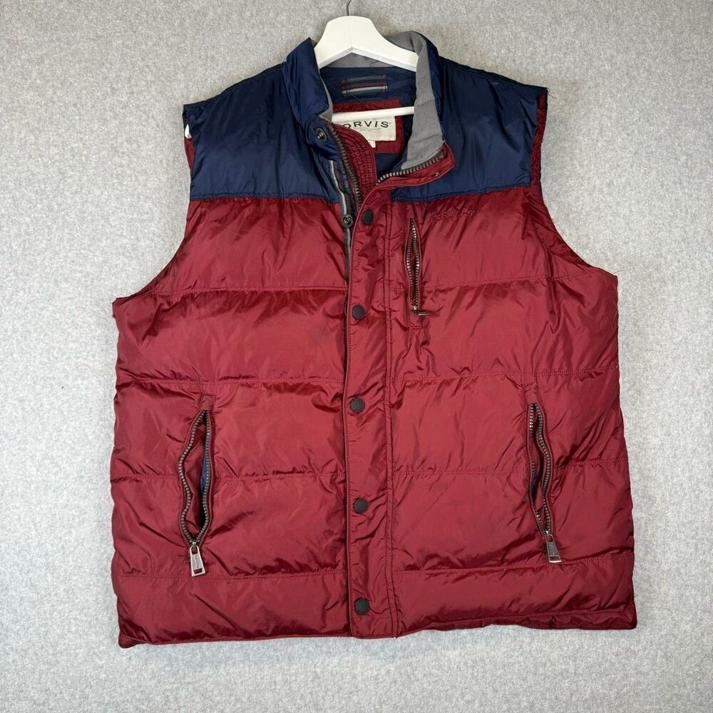 Orvis Essex duck down puffer vest mens Large burgundy blue gorpcore